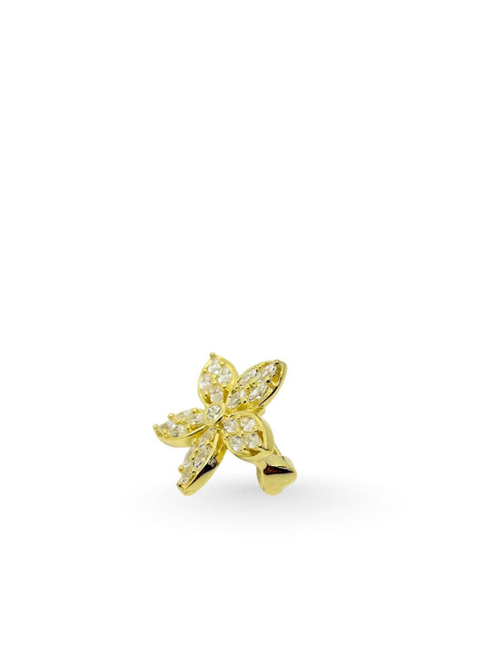 24K vergoldete Blumenbrosche aus Silber mit Baguette-Steinen 1,7 x 1,7 cm – Oya Silver – Ansicht 2
