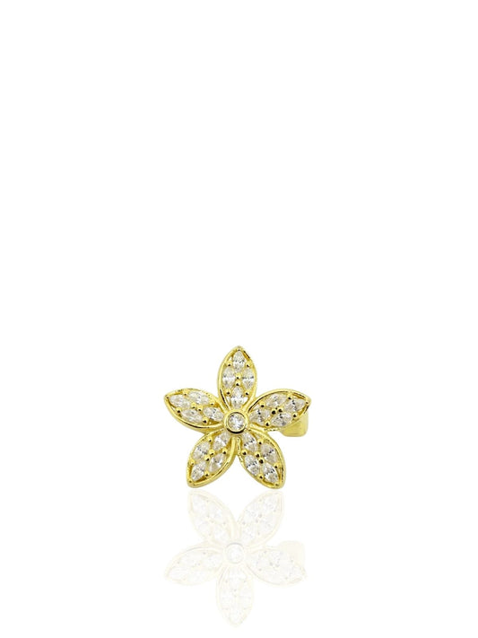 24K vergoldete Blumenbrosche aus Silber mit Baguette-Steinen 1,7 x 1,7 cm – Oya Silver