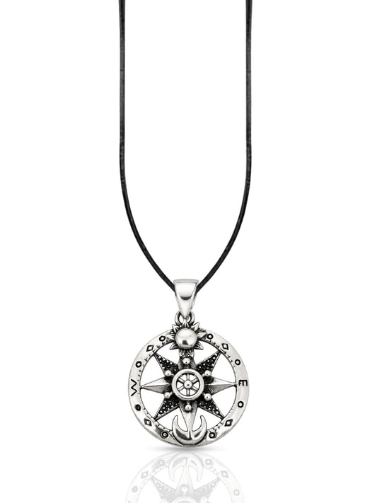 Großes Kompass-Medaillon mit Anker aus 925 Silber – Oya Silver