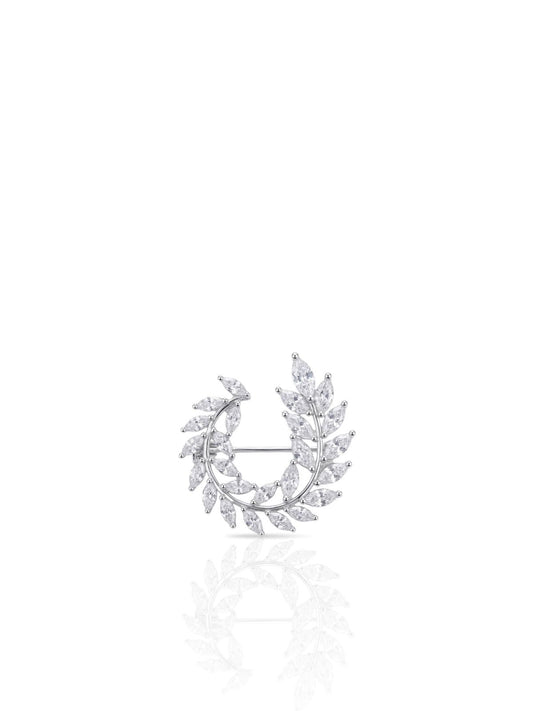 Lorbeerzweig-Brosche aus Silber mit Marquise-Zirkonia aus 925er Sterlingsilber – Oya Silver