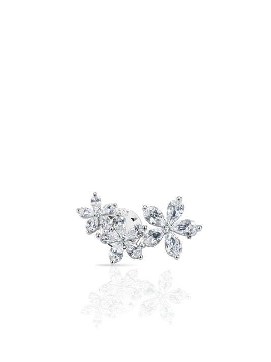 Dreifach-Blumen-Anstecknadel aus Silber mit Baguette-Zirkonia aus 925er Sterlingsilber – Oya Silver
