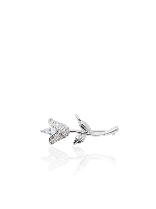 Tulpen-Brosche aus Silber mit weißen Zirkonia aus 925er Sterlingsilber – Oya Silver