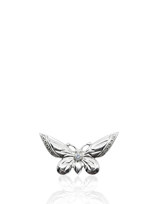 Polierte Schmetterlingsbrosche aus Silber mit Zirkon – Oya Silver