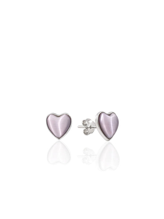 Silber-Herzohrstecker mit violettem Perlmutt aus 925er Sterlingsilber – Oya Silver