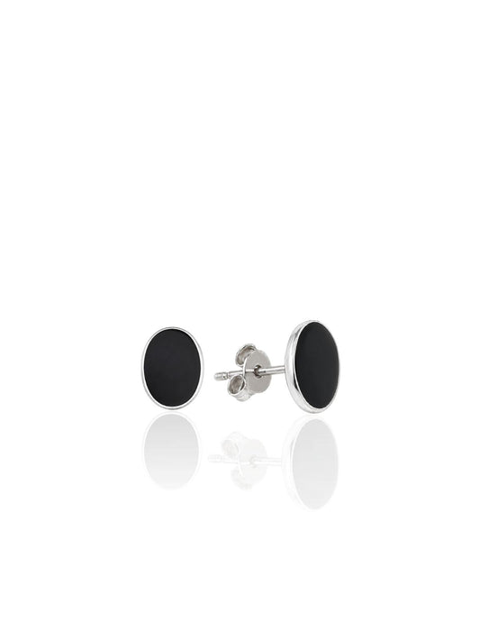 Ovale Silber-Ohrstecker mit schwarzer Emaille aus 925er Sterlingsilber – Oya Silver