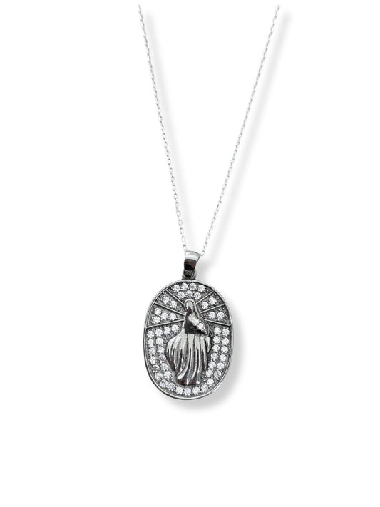 Marien-Halskette aus Silber mit weißen Steinen – Oya Silver