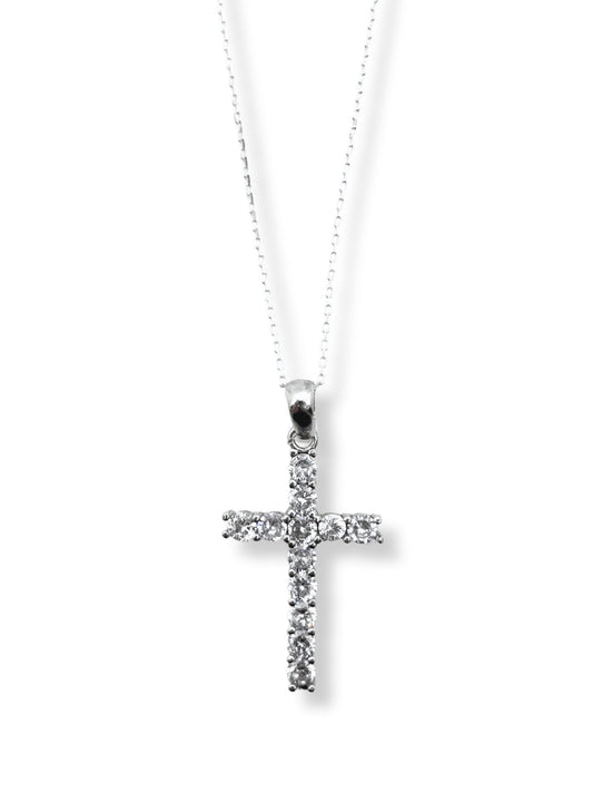 Kreuz-Halskette aus Silber mit großen funkelnden Steinen – Oya Silver
