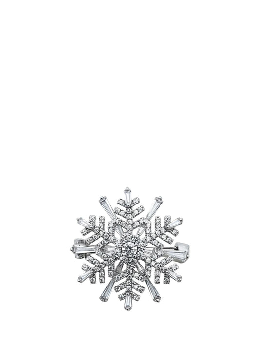 Schneeflocken-Brosche aus Silber mit weißen Baguette-Steinen 2,5 x 2,5 cm – Oya Silver