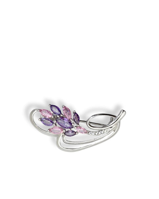 Blumenbrosche aus Silber mit Amethyst und Rosenquarz 2 x 4 cm – Oya Silver