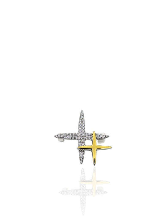 Doppel-Polarstern-Brosche aus Silber mit Zirkonsteinen 2,5 x 2,4 cm – Oya Silver