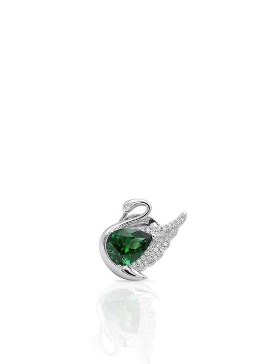 Schwan-Anstecknadel aus Silber mit saphirblauen und smaragdgrünen Zirkonia aus 925er Sterlingsilber – Oya Silver – Ansicht 2