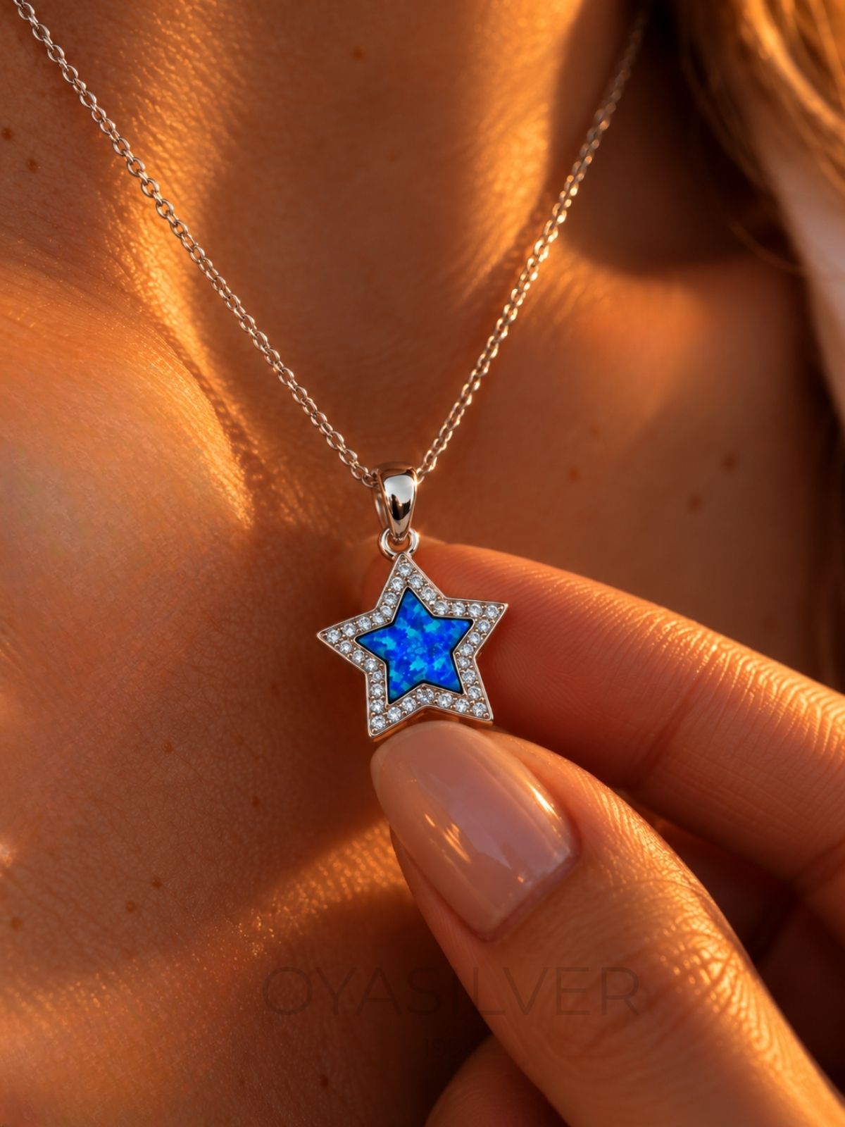 Opal-Stern-Halskette aus 925 Silber mit Zirkonia – Oya Silver – Ansicht 3