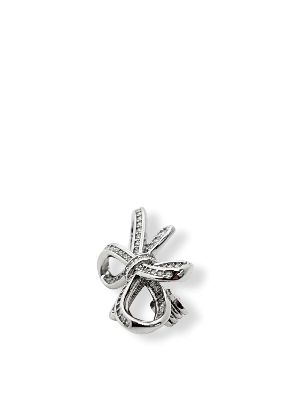 Schleifenbrosche aus Silber mit weißen Zirkonsteinen 2,5 x 1,3 cm – Oya Silver – Ansicht 3