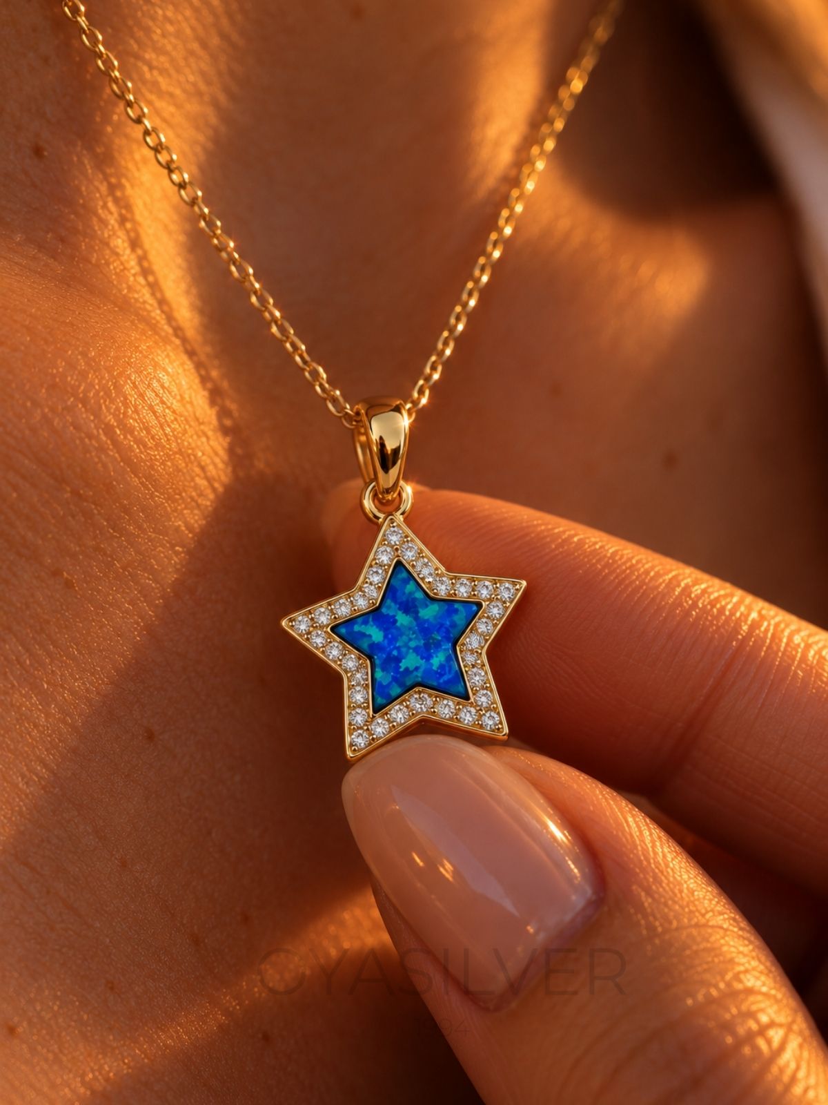 Opal-Stern-Halskette aus 925 Silber mit Zirkonia – Oya Silver – Ansicht 6