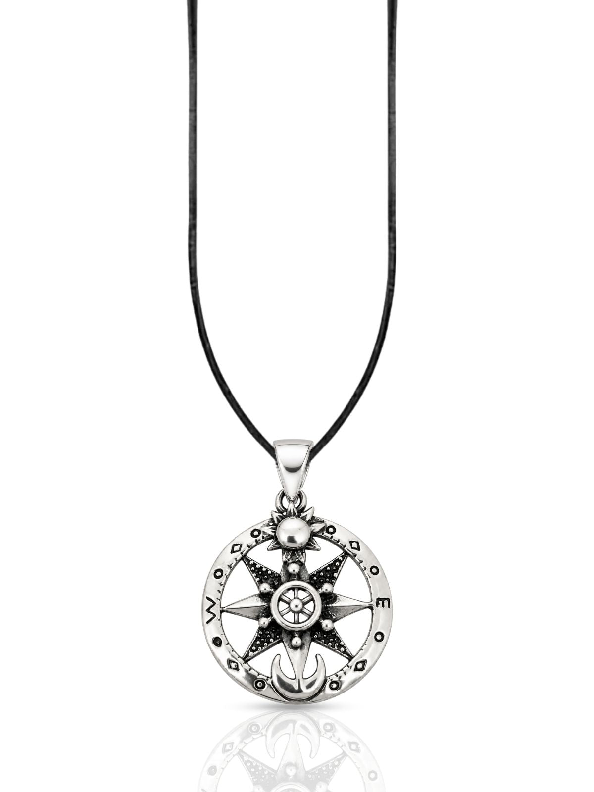 Großes Kompass-Medaillon mit Anker aus 925 Silber – Oya Silver