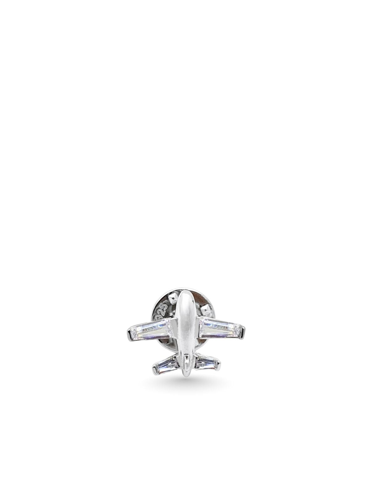 Flugzeug-Ansteckbrosche aus Silber mit Baguette-Steinen 1,2 x 1,7 cm – Oya Silver