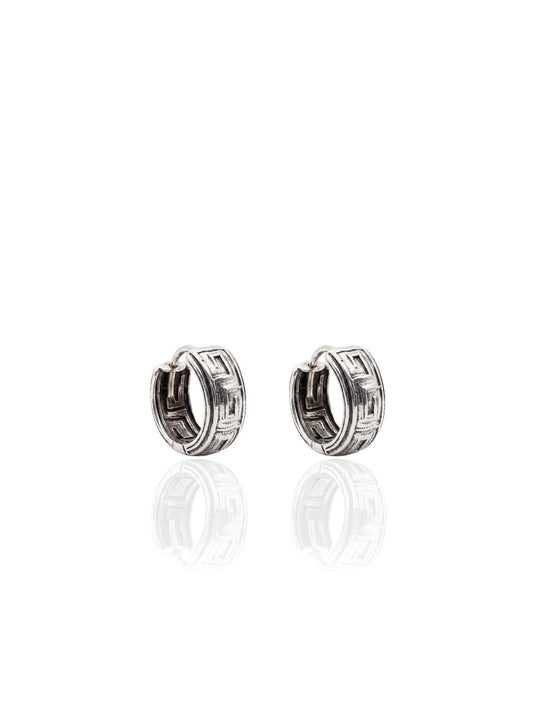 Minimalistische ethnische Silber-Creolen mit griechischem Mäandermuster aus 925er Sterlingsilber – Oya Silver