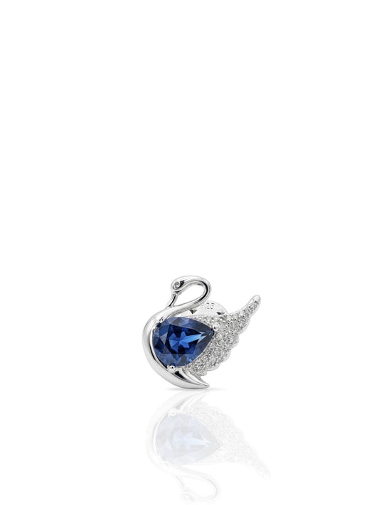 Schwan-Anstecknadel aus Silber mit saphirblauen und smaragdgrünen Zirkonia aus 925er Sterlingsilber – Oya Silver