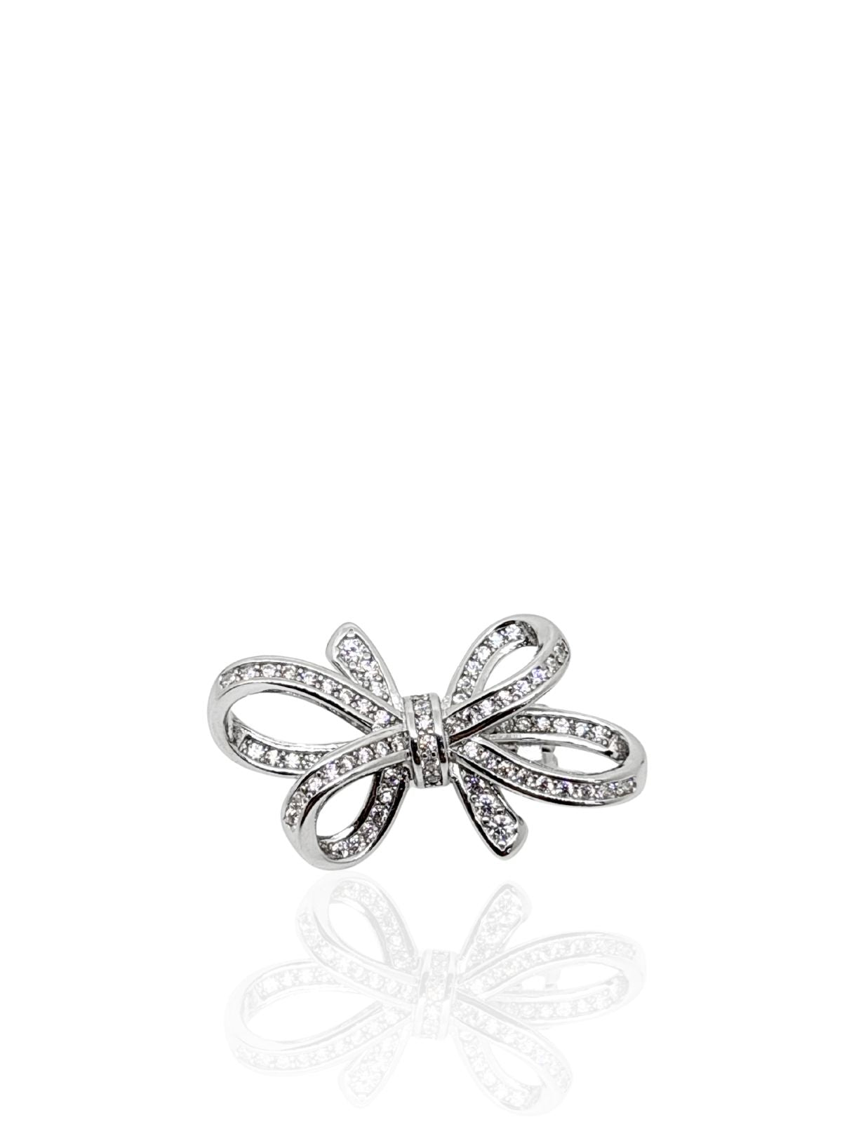 Schleifenbrosche aus Silber mit weißen Zirkonsteinen 2,5 x 1,3 cm – Oya Silver