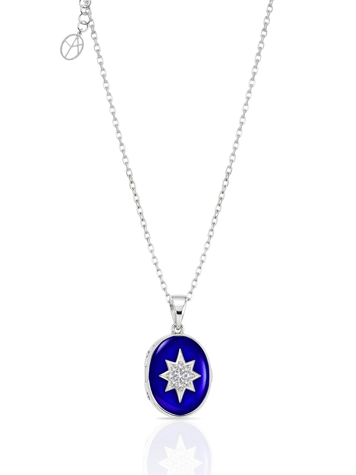 Ovales Nordstern-Medaillon aus 925 Silber mit dunkelblauer Emaille – Oya Silver – Ansicht 2