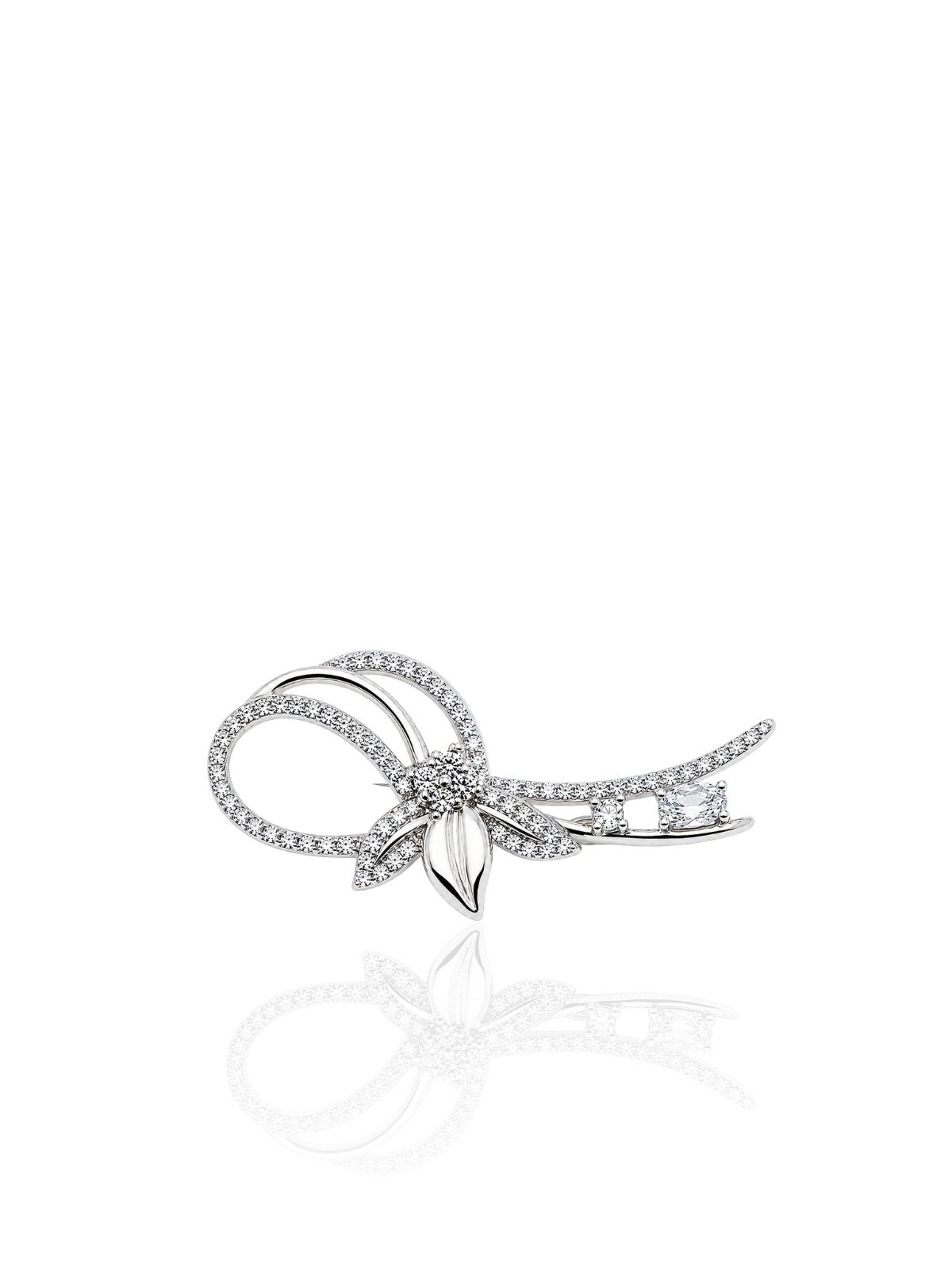 Flora-Brosche aus Silber mit Zirkonia aus 925er Sterlingsilber – Oya Silver