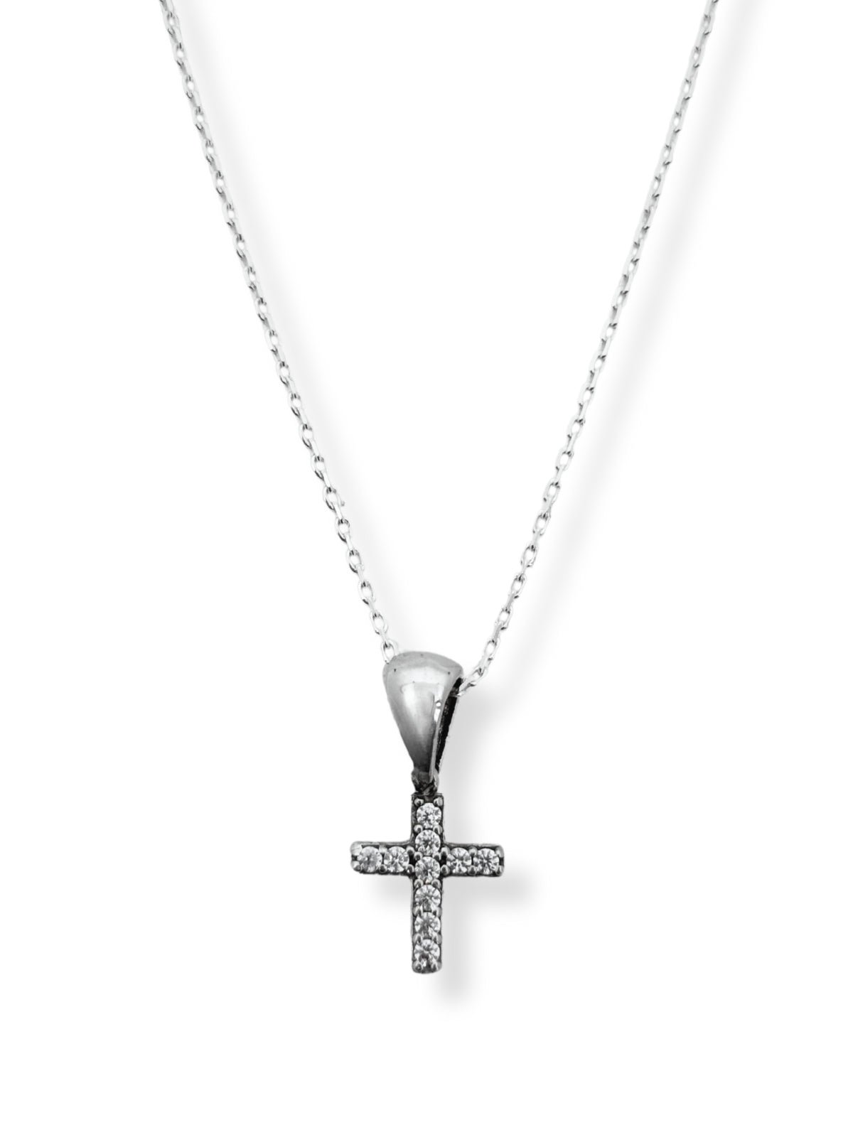 Minimalistische Kreuz-Halskette aus Silber mit weißen Steinen – Oya Silver