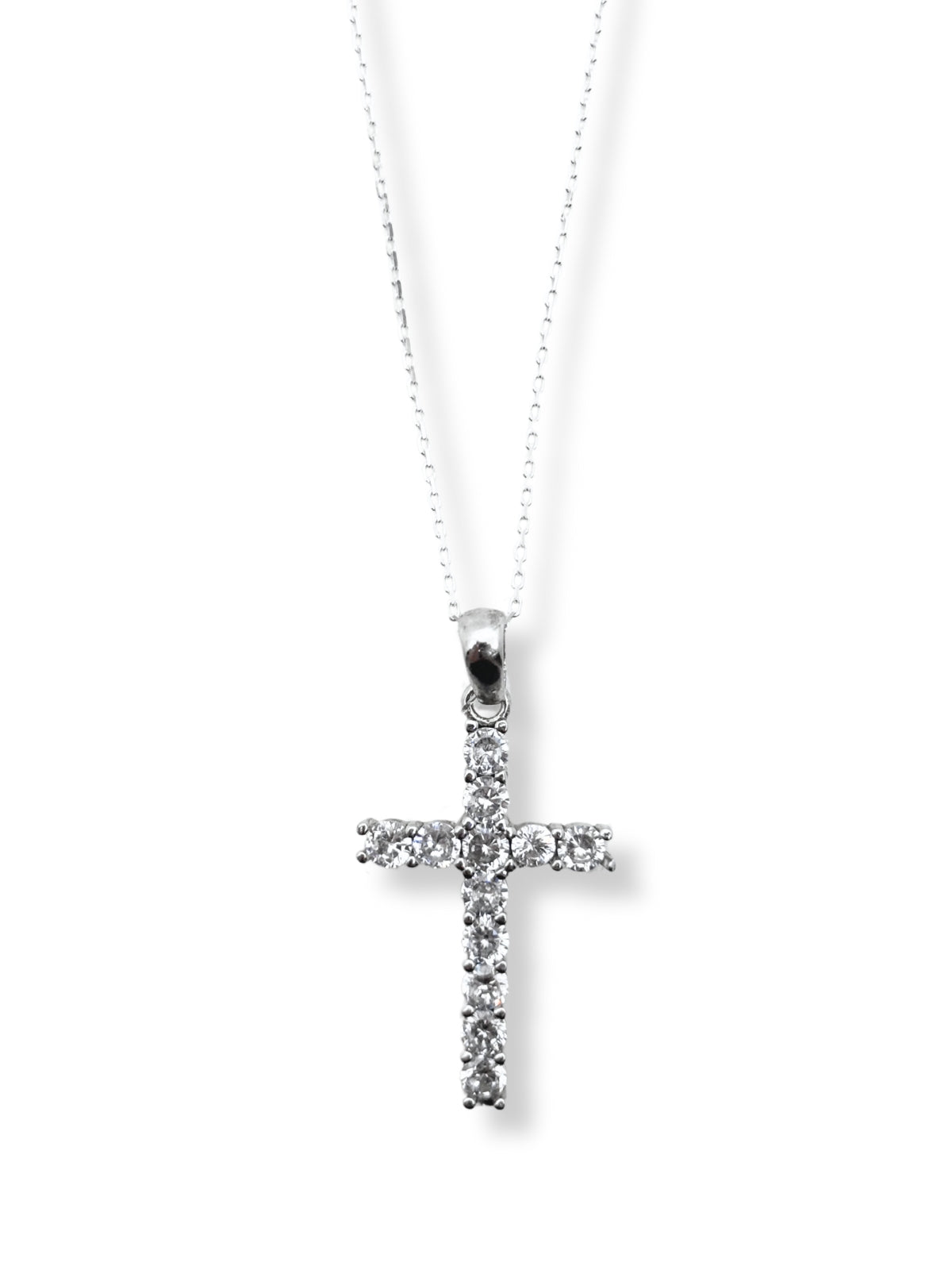 Kreuz-Halskette aus Silber mit großen funkelnden Steinen – Oya Silver