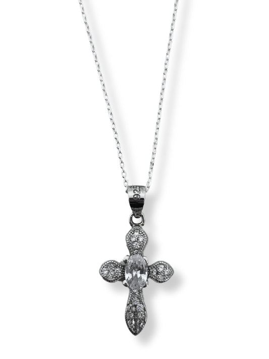 Kreuz-Halskette aus Silber mit Solitärstein – Oya Silver