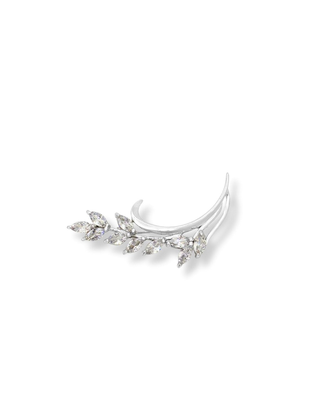 Funkelnde Blattbrosche aus Silber mit Baguette-Steinen 1,5 x 4,5 cm – Oya Silver