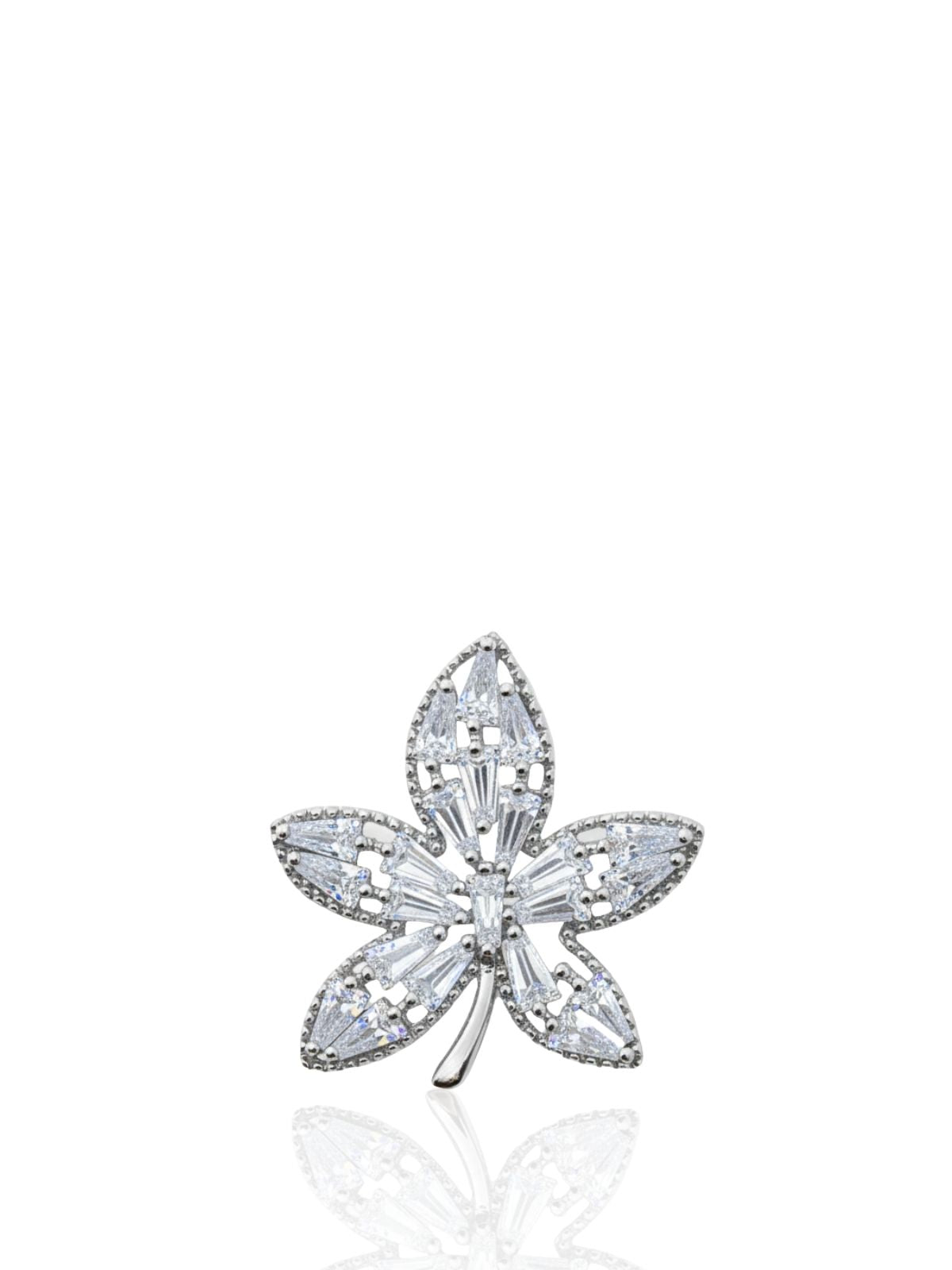 Damen-Blattbrosche aus Silber mit Baguette-Steinen 2,5 x 2,5 cm – Oya Silver