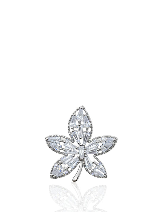Damen-Blattbrosche aus Silber mit Baguette-Steinen 2,5 x 2,5 cm – Oya Silver