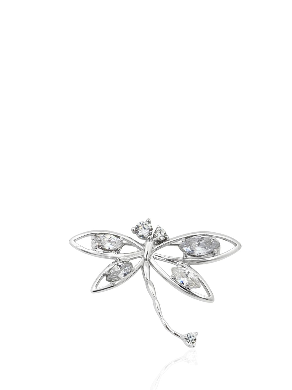 Elegante Libellenbrosche aus Silber mit Zirkonsteinen 3,9 x 2,3 cm – Oya Silver