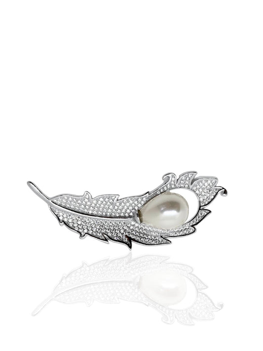 Federbrosche aus Silber mit Perlen 5,5 x 1,7 cm – Oya Silver – Ansicht 2