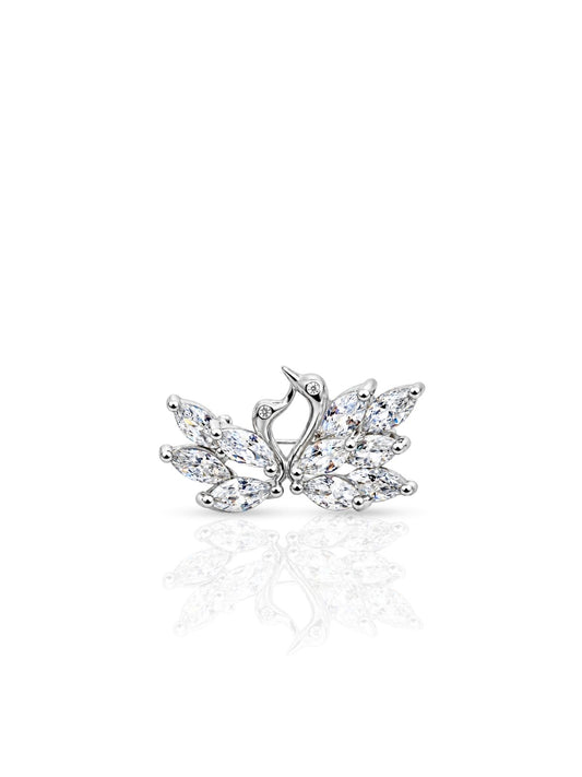 Doppel-Schwan-Brosche aus Silber mit Baguette-Steinen 2,2 x 1,2 cm