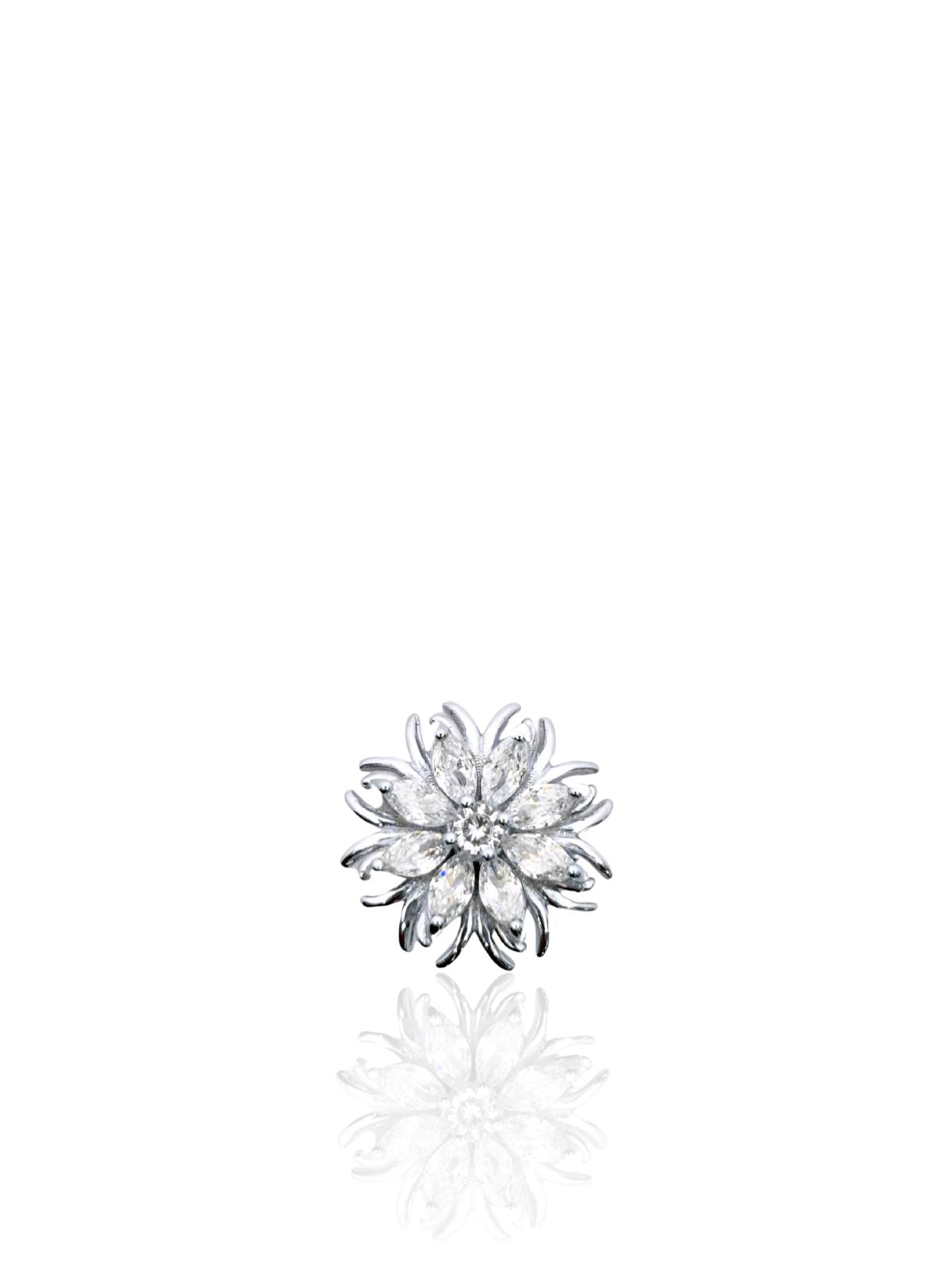 Minimalistische Blumenbrosche aus Silber mit Baguette-Steinen 1,7 x 1,7 cm – Oya Silver