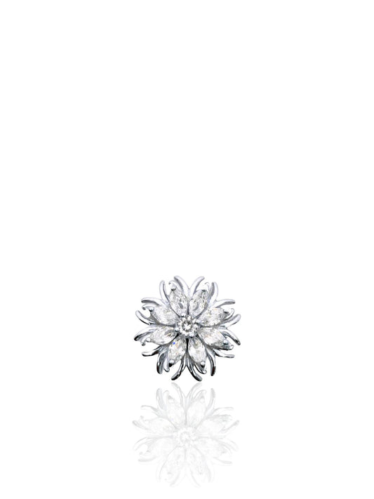 Minimalistische Blumenbrosche aus Silber mit Baguette-Steinen 1,7 x 1,7 cm – Oya Silver