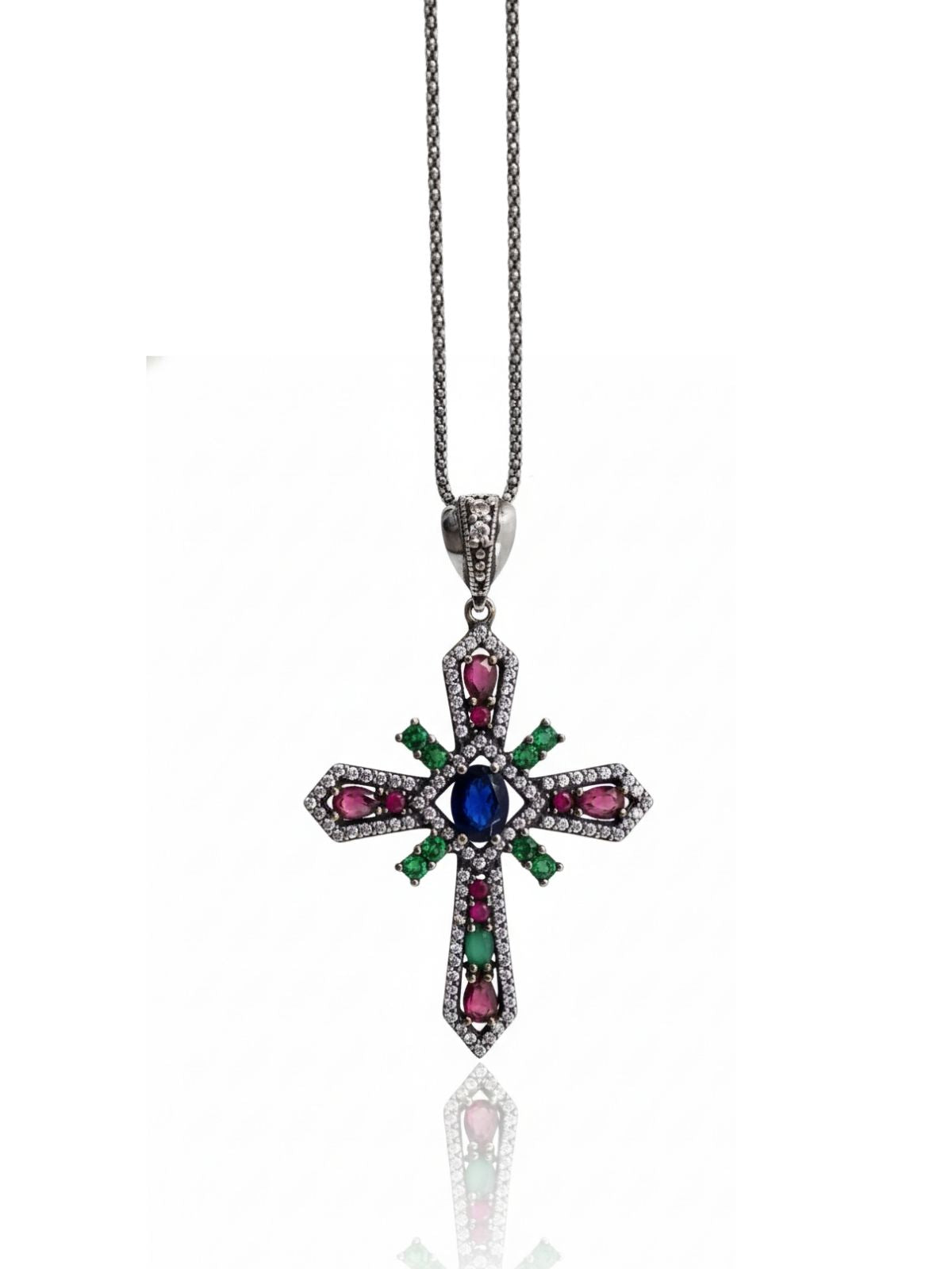 Authentische Kreuz-Halskette aus Silber mit Natursteinen – Oya Silver