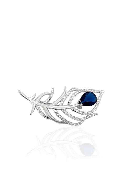 Elegante Blattbrosche aus Silber mit tropfenförmigem Naturstein 4,4 x 2 cm – 61112602 – Oya Silver
