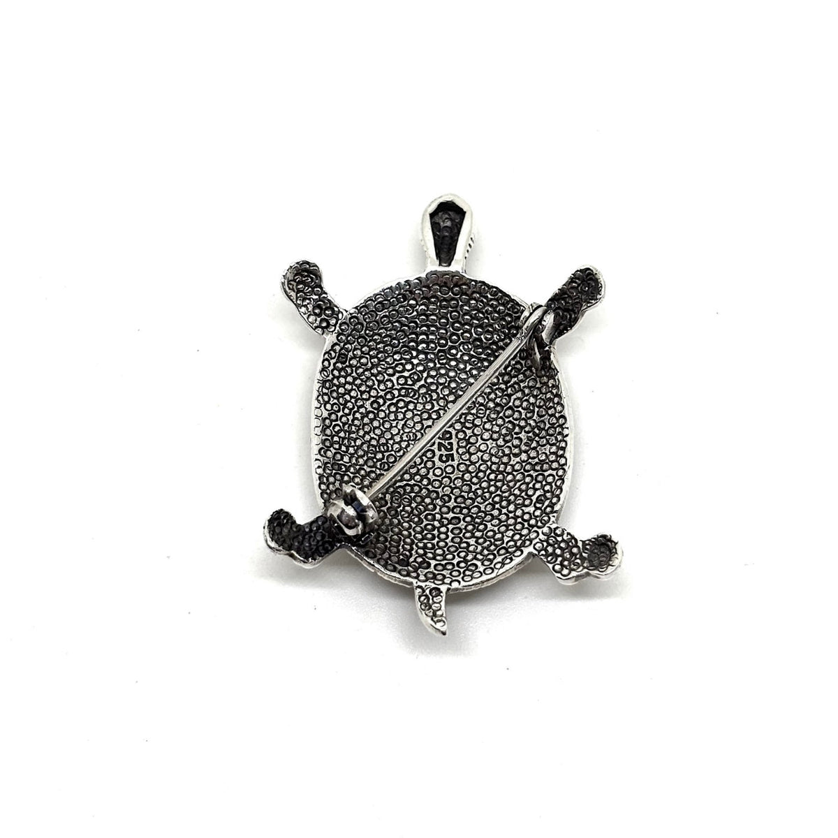 Schildkrötenbrosche aus Silber mit weißem Perlmutt und Markasit – Oya Silver – Ansicht 2