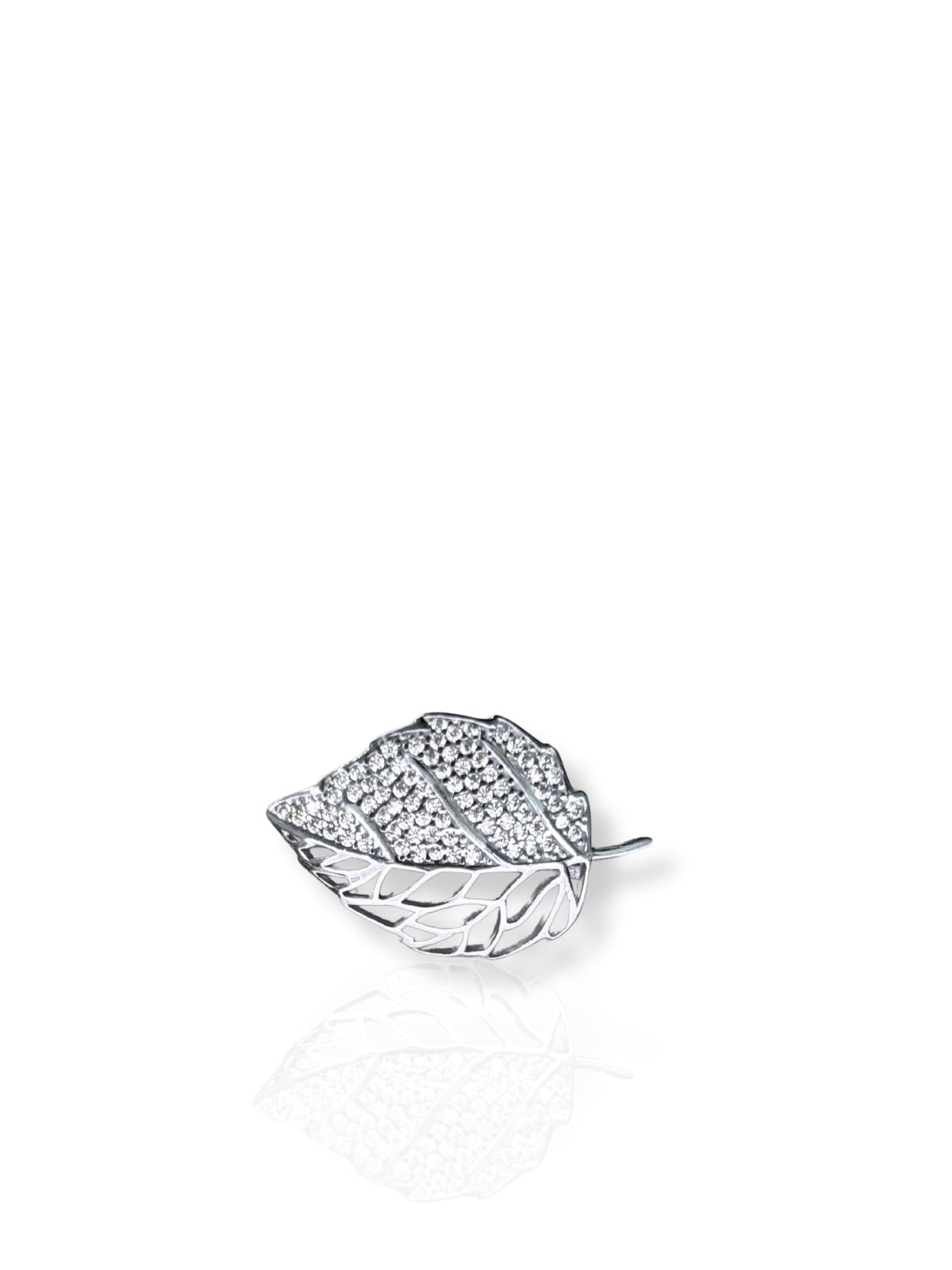 Minimalistische Blattbrosche aus Silber mit Steinen 2,8 x 1,7 cm – Oya Silver