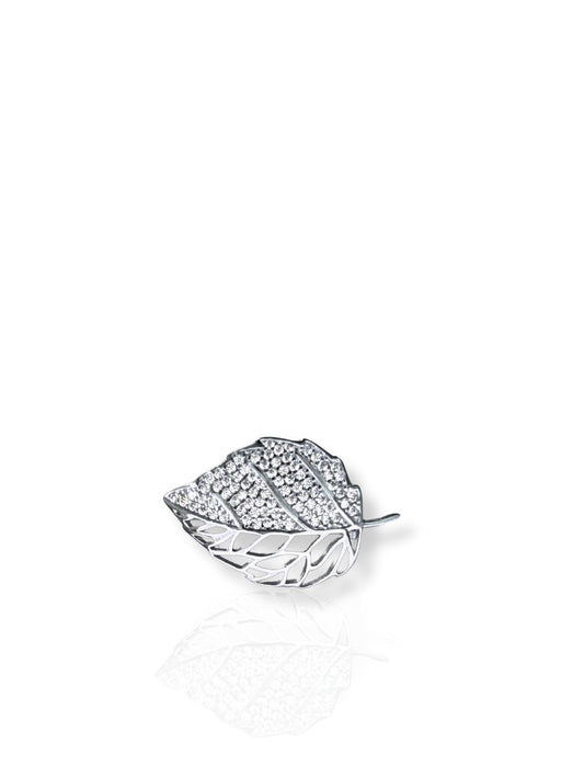 Minimalistische Blattbrosche aus Silber mit Steinen 2,8 x 1,7 cm – Oya Silver