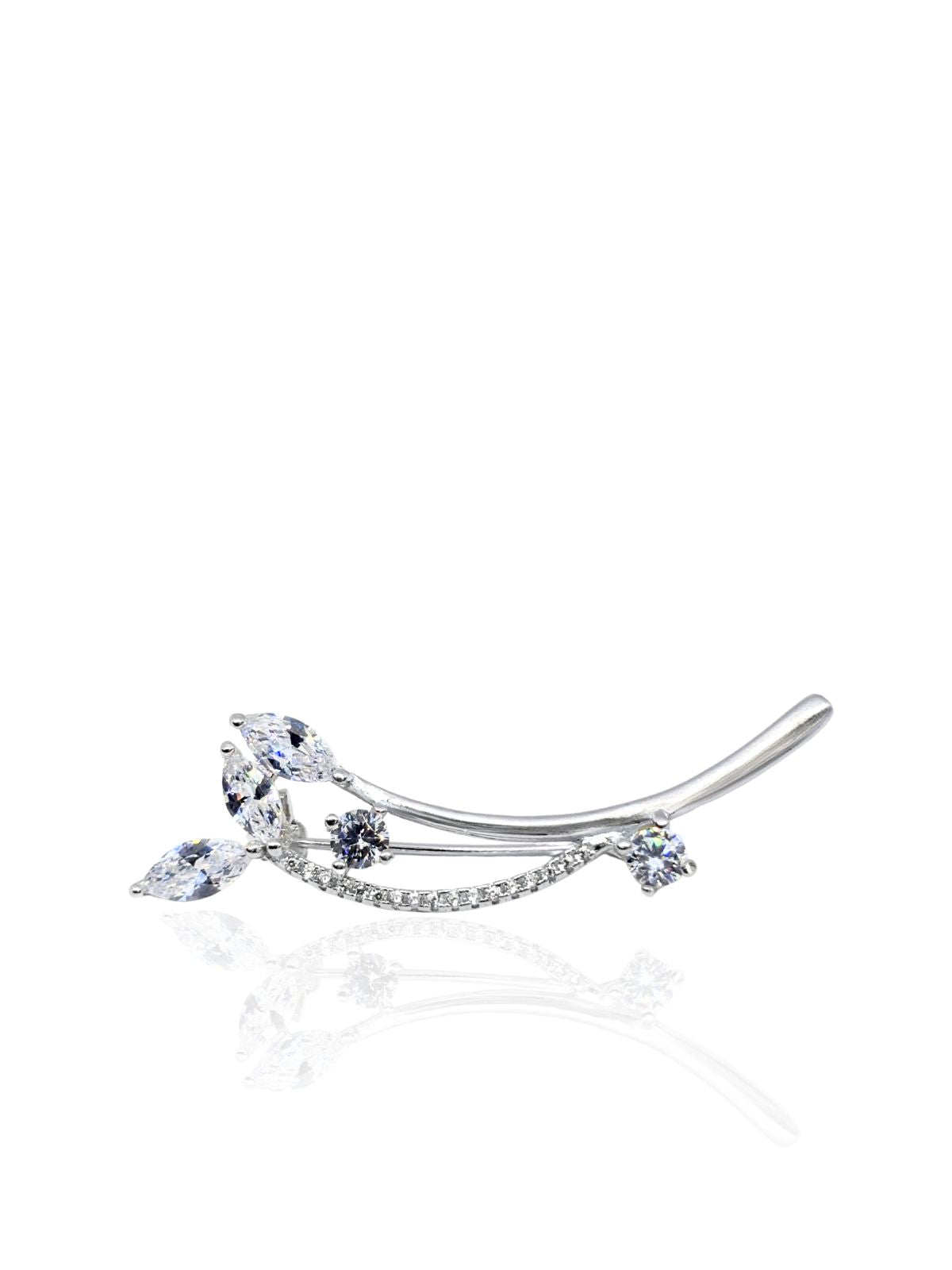 Zweigbrosche aus Silber mit steinbesetzten Blättern 4,9 x 1,4 cm – Oya Silver – Ansicht 3